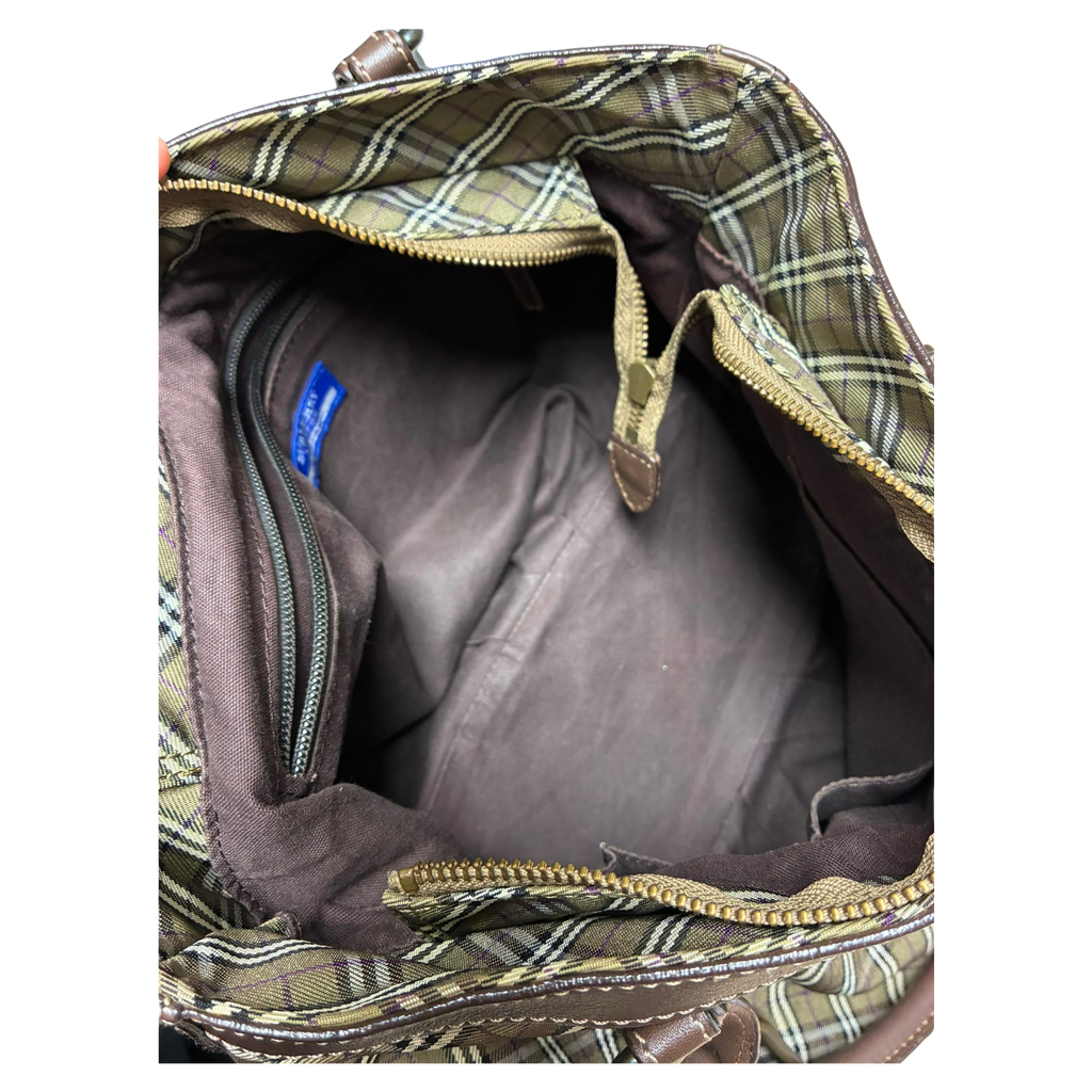 Burberry Blue Label Tote Bag  Khaki Plaid Canvas