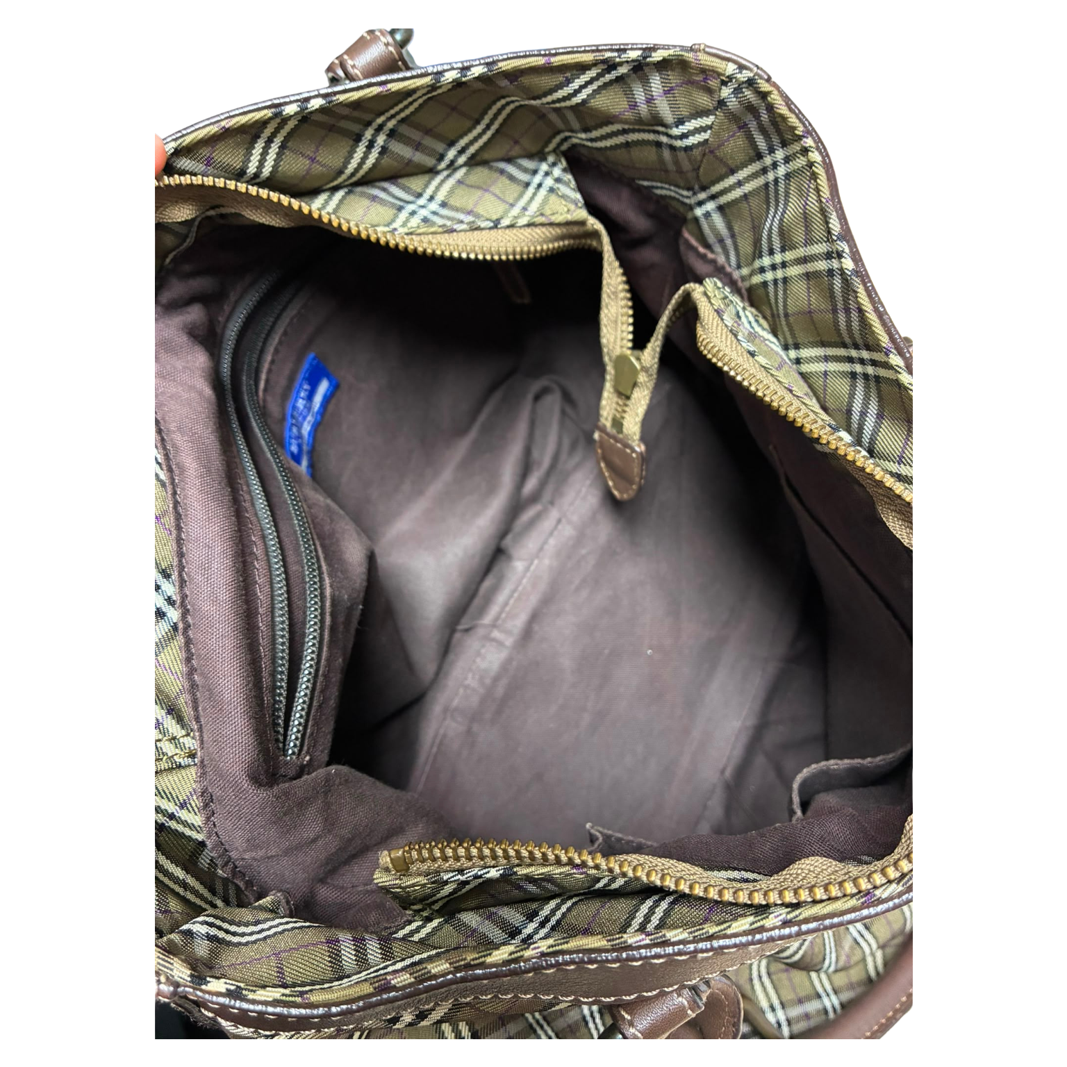 Burberry Blue Label Tote Bag  Khaki Plaid Canvas