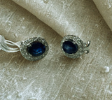 White Gold Blue Sapphire Diamond Earrings