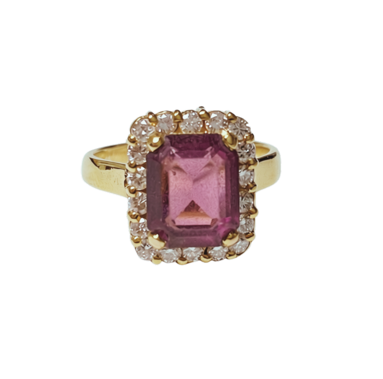 YG Amethyst Cocktail Ring With Diamond Halo 4.8GM