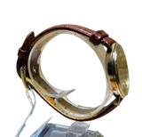 Omega Constellation Quartz Men Gold Face Leather Strap