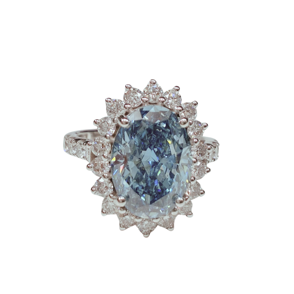 18KWG Blue Lab Grown Diamond Ladys Ring With Cert 6.34GM
