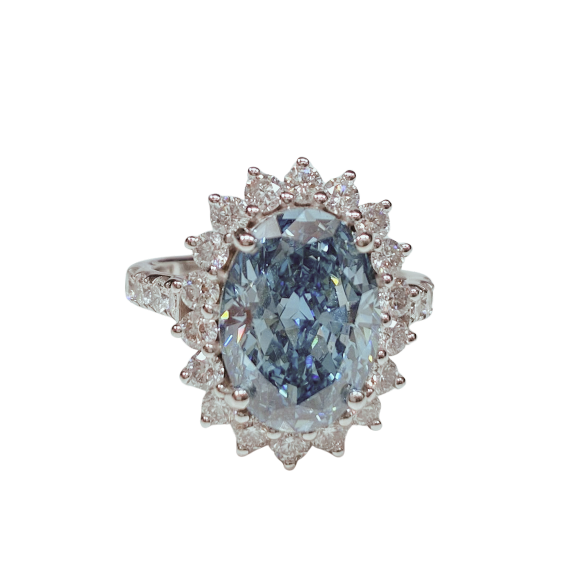 18KWG Blue Lab Grown Diamond Ladys Ring With Cert 6.34GM