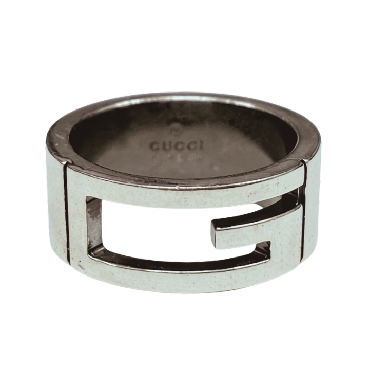 Gucci Branded Cutout G Ring SV925 7.7G Size 11