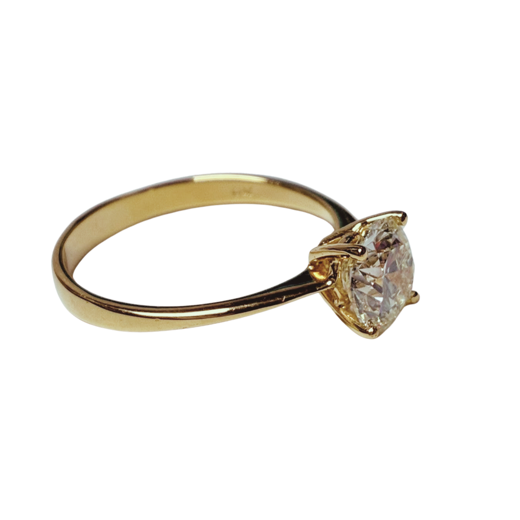 18KYG Round Brilliant Cut 1.20carat Diamond Solitaire Engagement Ring 1.95GM