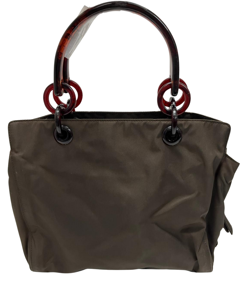 Prada Tessuto Handbag Brown Nylon Acrylic Handles