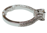 750 White Gold Emerald Cut Diamond With PaveSet Diamonds Ring 0.42CT