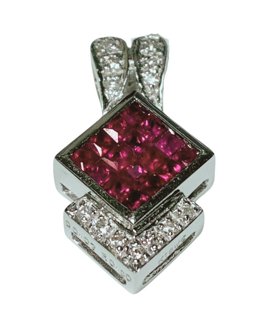 18KWG Ruby With Diamonds Pendant 2.8G
