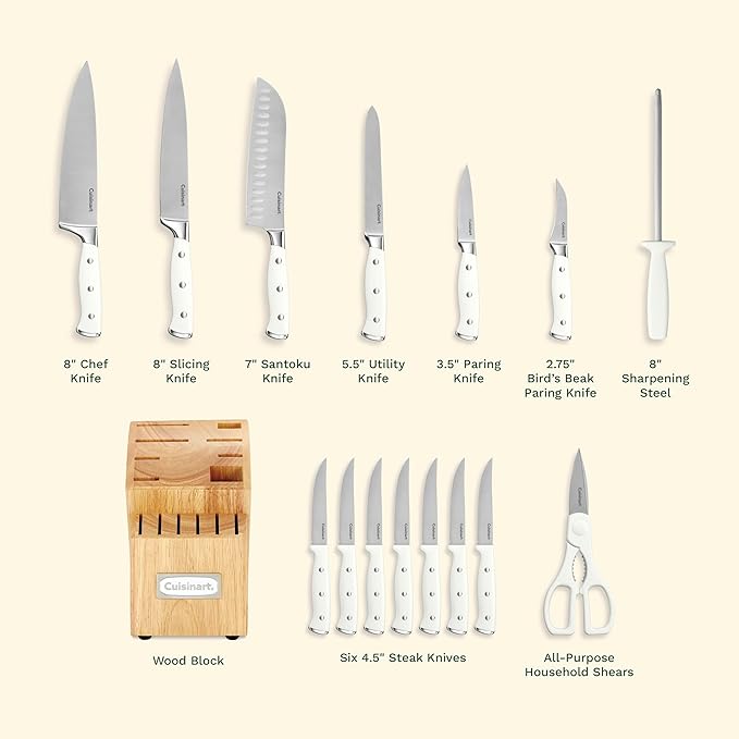 Cuisinart C77WTR-15P Triple Rivet Collection 15-Piece Cutlery Block Set, White