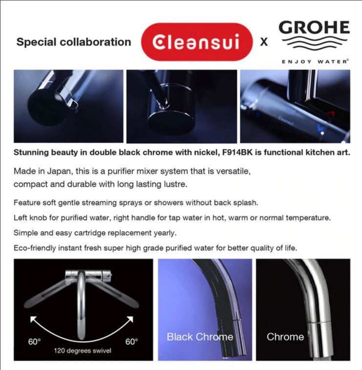 Cleansui F914BK Under Sink Water Purifier with Double Black Chrome Faucet
