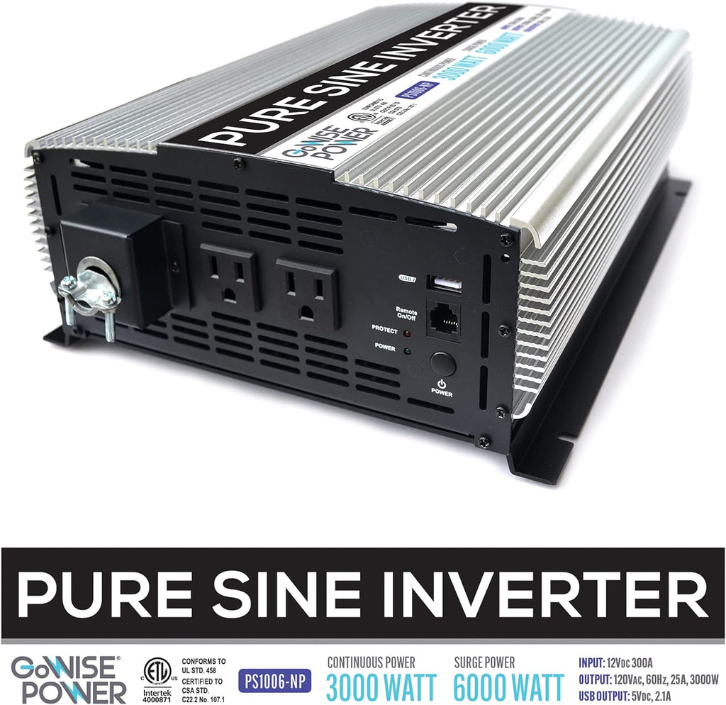 GoWISE Power PS1006 3000W Pure Sine Wave Power InverterHardwire Terminal