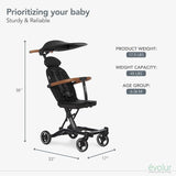 Evolur Cruise Rider Stroller with Awning, Lightweight Umbrella Stroller with Compact Folding, Easy to Carry Travel Stroller, Black