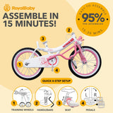 RoyalBaby Kids Girls Bike Bicycle With Basket Training Wheels 14 Inch Jenny Pink