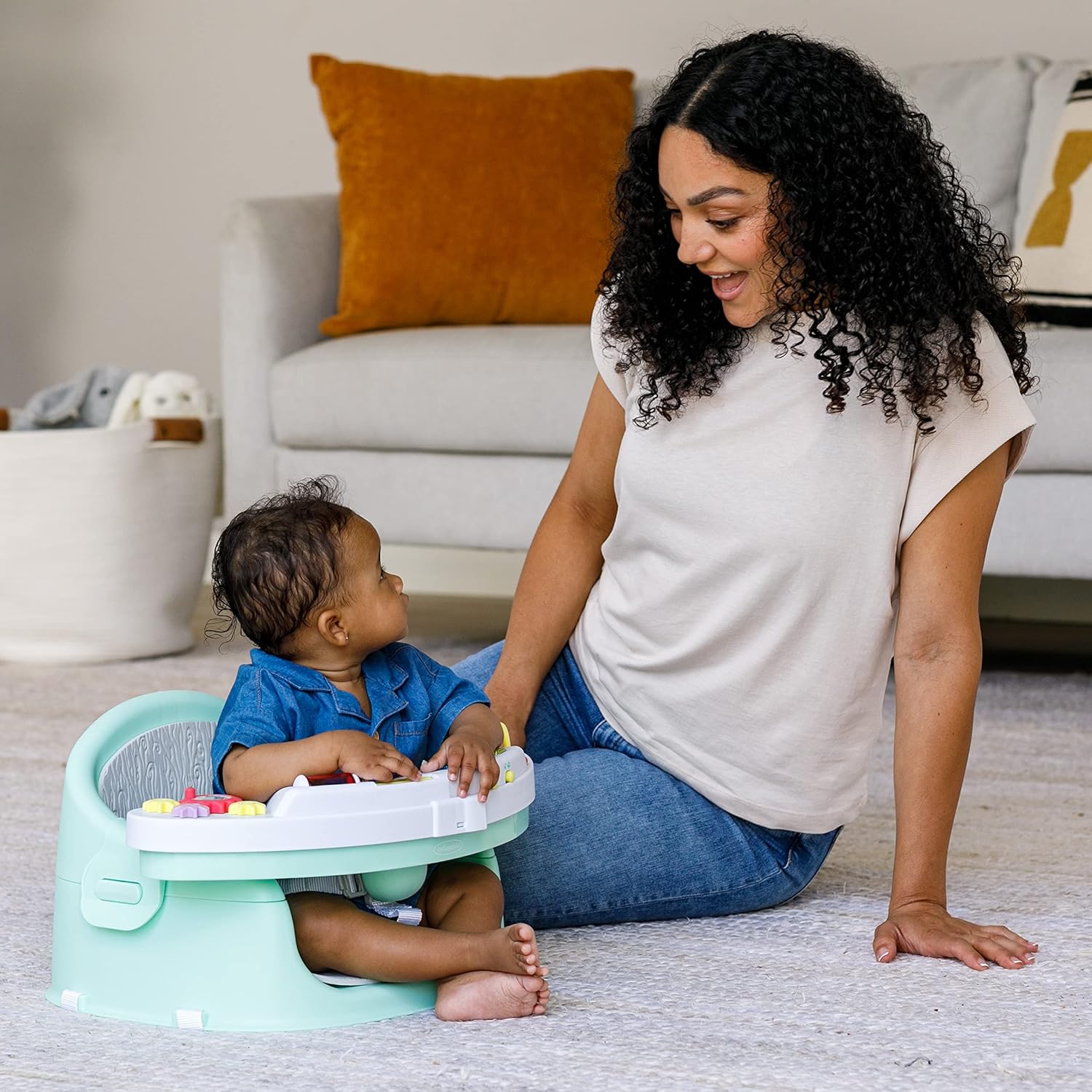 Infantino Music & Lights 3-in-1 Discovery Seat and Booster - Convertible Booster, Infant Activity Seat and Feeding Seat with Electronic Piano for Sensory Exploration, for Babies and Toddlers, Mint