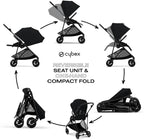 CYBEX Melio 3 Carbon Ultra-Lightweight Stroller - Compact Full-Size, Reversible Seat, One Hand Fold, Travel System Ready, for 6 Months+ - Moon Black