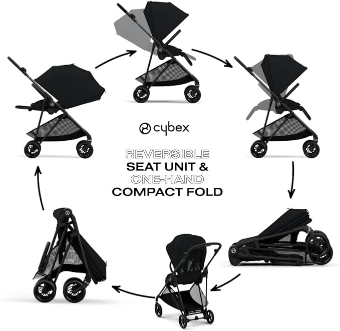 CYBEX Melio 3 Carbon Ultra-Lightweight Stroller - Compact Full-Size, Reversible Seat, One Hand Fold, Travel System Ready, for 6 Months+ - Moon Black