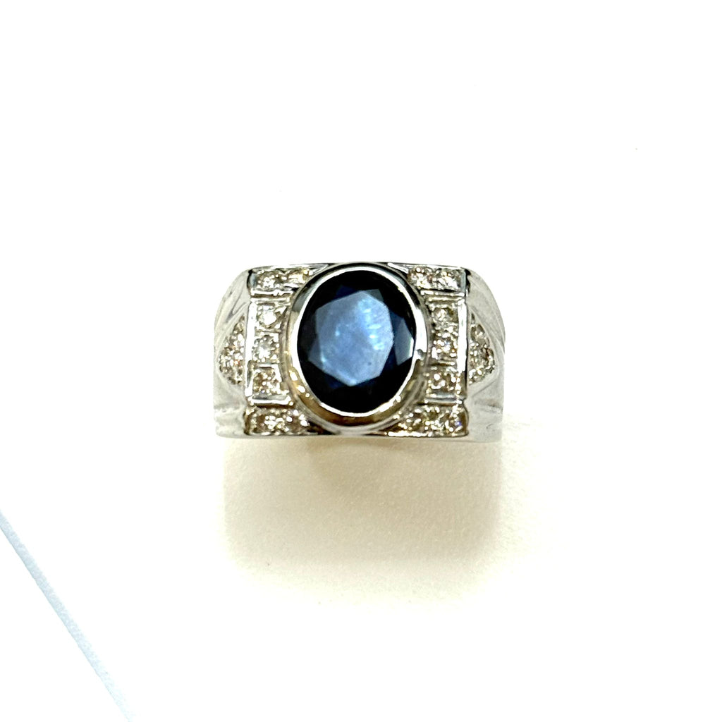 18KWG Blue Sapphire & Diamond Ring
