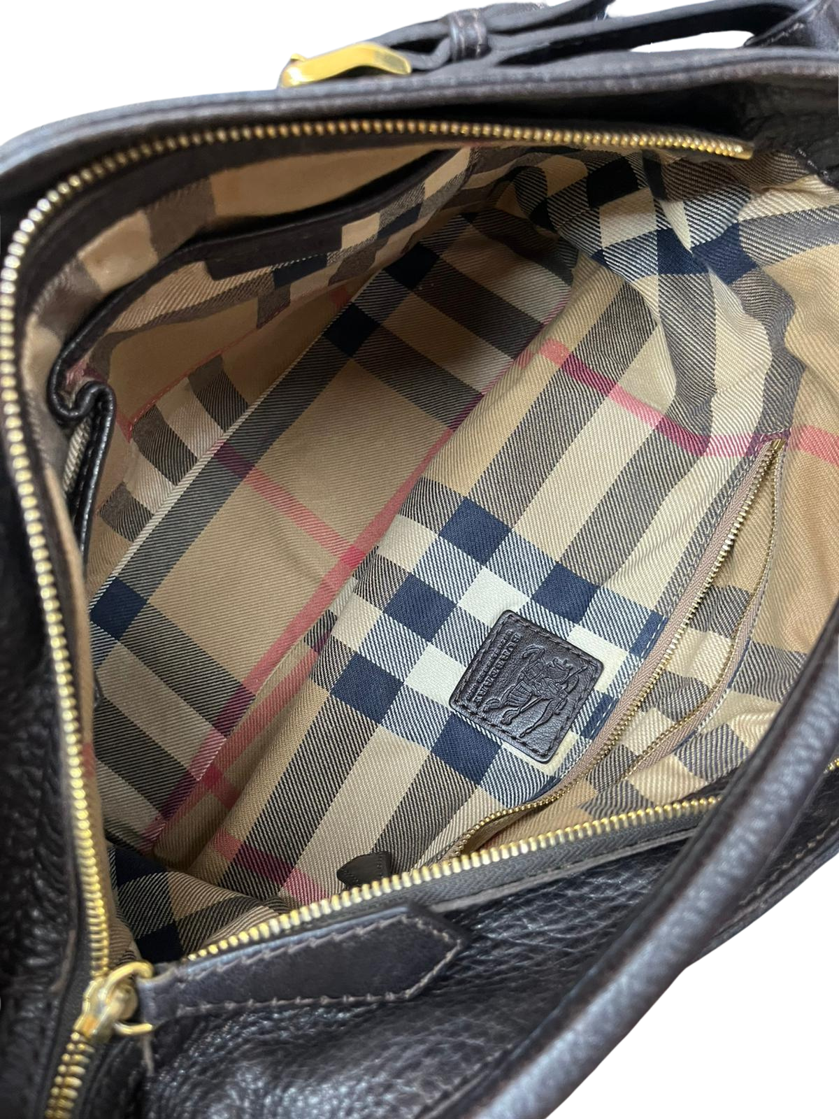Burberry Dark Brown Leather Front Pocket Hobo