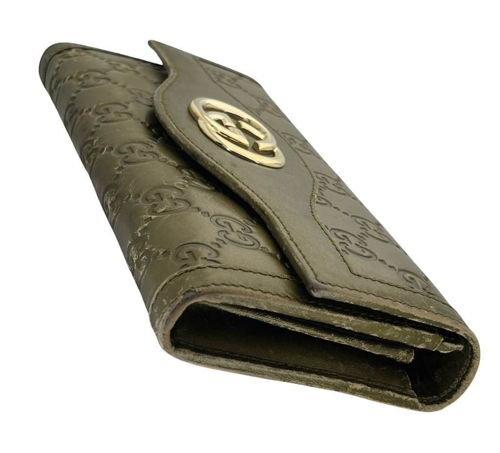 Gucci Olive Green Guccissima Leather Sukey Continental Wallet 282434