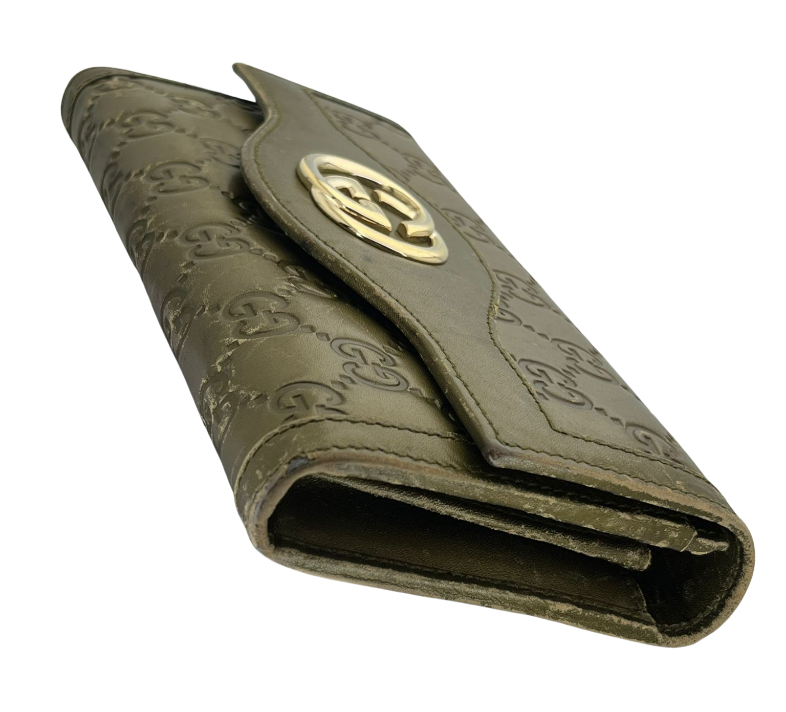 Gucci Olive Green Guccissima Leather Sukey Continental Wallet 282434