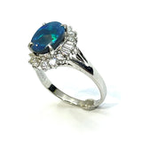 PT900 Black Opal & Diamond Ring