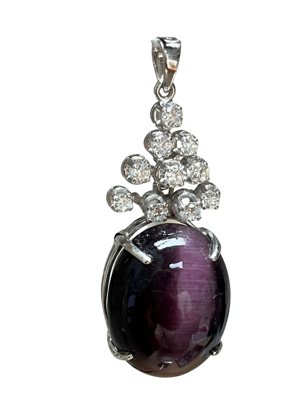 750WG Cats Eye And Diamond Pendant 10.5GM