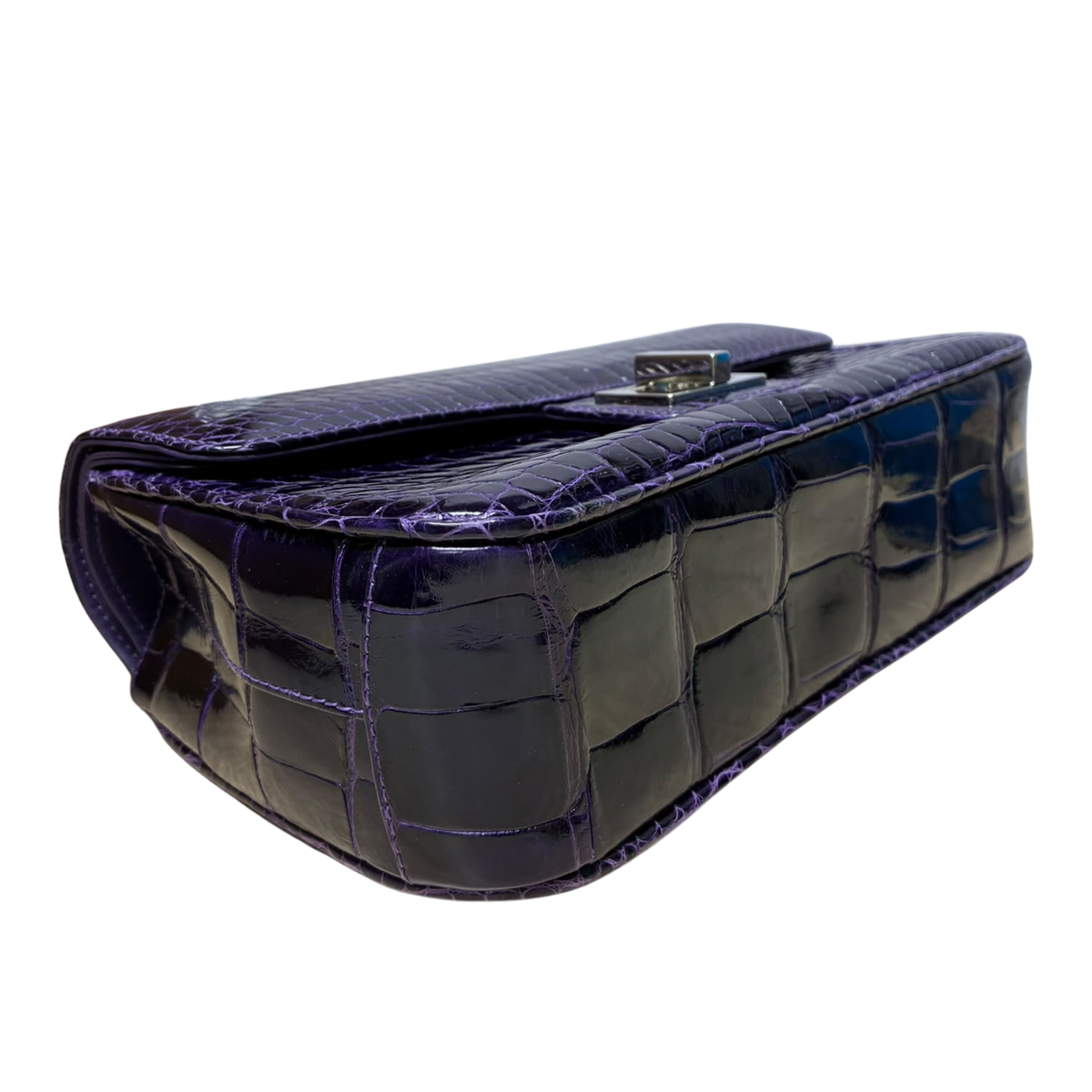 Purple Crocodile Skin Leather Shoulder Bag