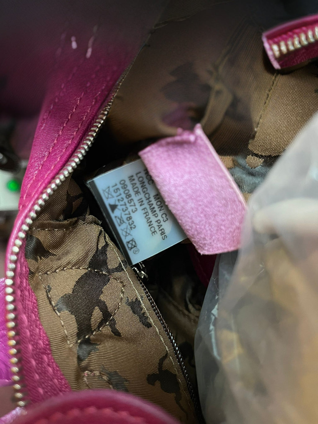 Longchamp Le Pliage Cuir Leather Top Handle Bag Pink