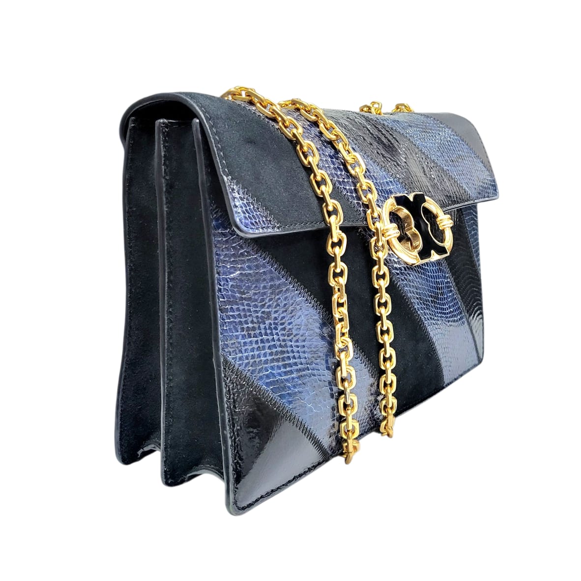 Tory Burch Navy/Black Snakeskin Embossed Leather and Suede Medium Gemini Link Shoulder Bag Secondary image