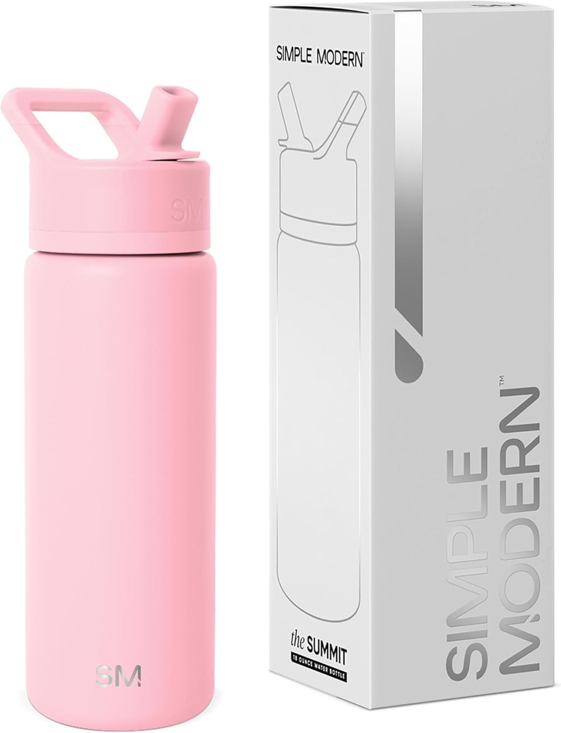 Simple Modern Kids Water Bottle with Straw Lid Vacuum Insulated Stainless Steel Metal Thermos Bottles | Reusable Leak Proof BPA-Free Flask for School | Summit Collection | 18oz, Blush Main image