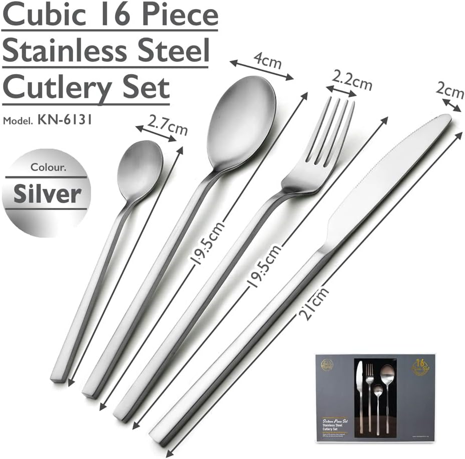Table Matters  KN-6131- Cubic 16 Piece Stainless Steel Cutlery Set Matt Silver