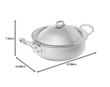 Mauviel M'Elite 5-Ply Hammered Polished Stainless Steel Rondeau With Dome Lid, And Cast Stainless Steel Handles, 3.2-Qt, Made in France