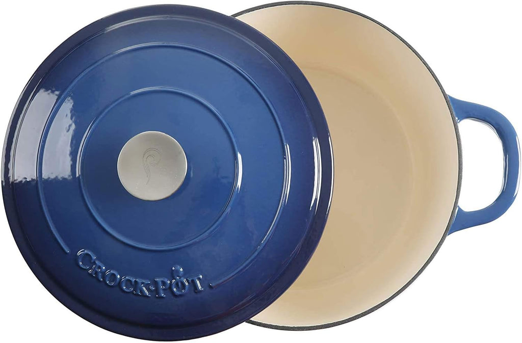 CROCK POT Artisan Round Enameled Cast Iron Dutch Oven 7Quart Sapphire Blue