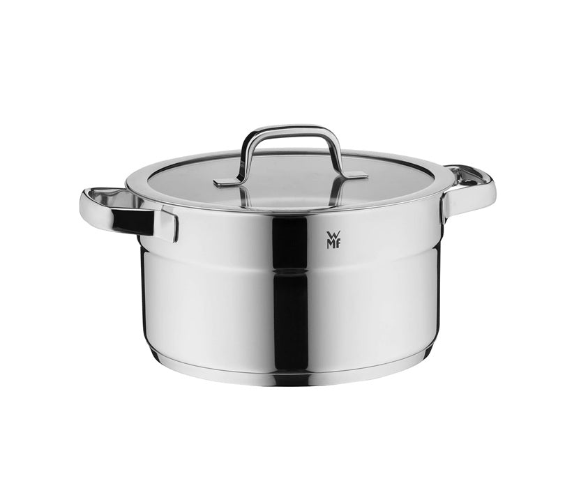 WMF Compact Cuisine Cooking Pot High 24 cm Glass Lid Saucepan 5.6 L Polished Cromargan Stainless Steel Inside Scale Stackable Pot Induction