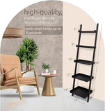 Kiera Grace Providence Hadfield 5 Tier Ladder Shelf Modern Leaning Bookshelf Storage Rack for Home, Office, 18" x 67", Black