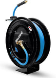 BLUBIRD BBR3850 20ga. Retractable Hose Reel with 1/2" X 50' Air Hose, 12 Point Ratcheting Gear, Next-Gen Rubber, Lightest, Strongest, Most Flexible, 300 PSI, 50F to 190F Degrees, Polyester Braided-JE