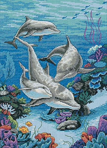 DIMENSIONS Needlecrafts Counted Cross Stitch The Dolphins Domain Blue