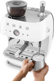 Smeg EGF03WHUK Espresso Coffee Machine with Grinder, White