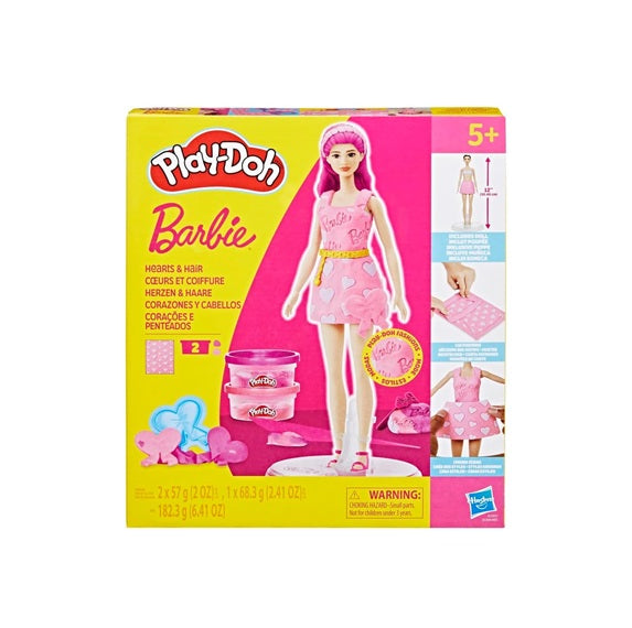 Play-Doh Barbie Hearts and Hair Set, Make Doll Clothes with Modeling Compound & 10 Fashion Accessories, Arts & Crafts for Toys for Girls & Boys...