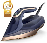 Philips 8000 Series DST8050/26 - Steam Iron, 3000W, 260g/min Boost Shot, 85g/min Continuous Output, SteamGlide Elite Rosecopper Soleplate, Dark Blue and Gold