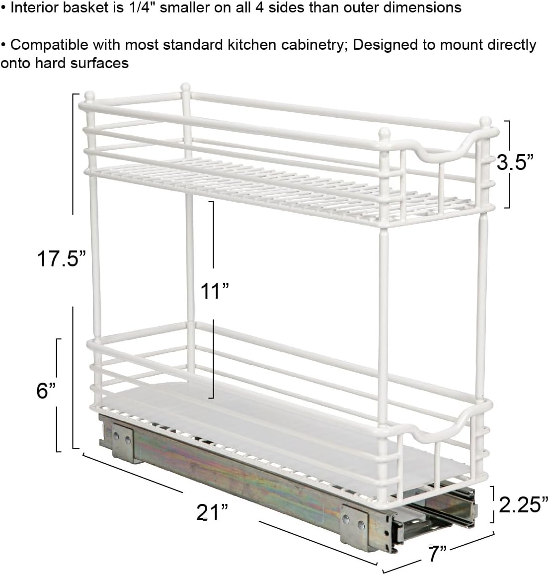 Household Essentials Narrow Sliding Cabinet Organizer Two Tier Organizer White 7in Secondary image