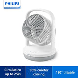 Philips Table Fan Series 2000, Powerful & Ultra-Quiet with SilentWings Technology, 23 db Air Circulator, Adjustable Tilt 180 degrees, 12h timer, for Bedroom, Home and Office, White (CX2050/00)