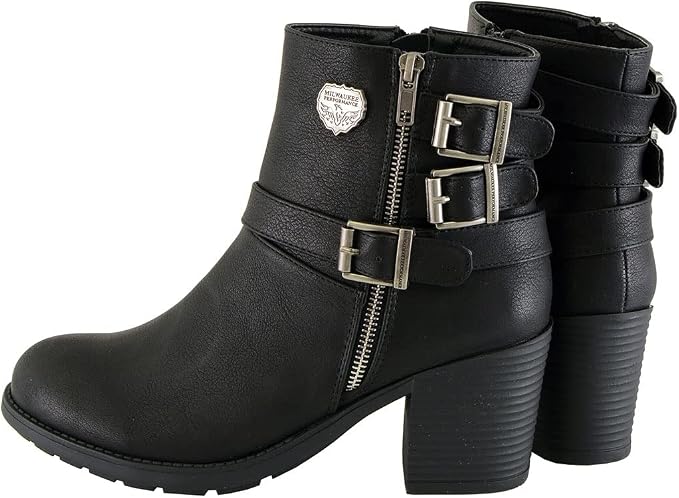 Milwaukee Performance Women's Triple Buckle Side Zip Boots with Platform Heel (Black, Size 8)