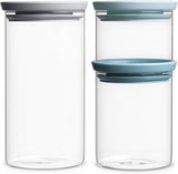 Brabantia 298325 Stackable Glass Food Storage Containers, Set of 3 Blue