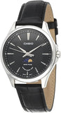 Casio Mens Watch MTPM100 Moonphase Black Dial leather Strap