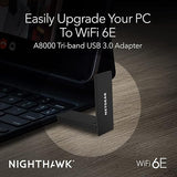 ETGEAR Nighthawk WiFi 6E USB 3.0 Adapter (A8000), Tri-Band Wireless Gigabit Speed, New 6GHz Band
