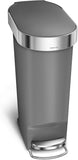 simplehuman 40 Liter / 10.6 Gallon Slim Kitchen Step Trash Can with Liner Rim, Grey Plastic