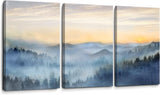 Wall Decor 3 Panel Sunrise Misty Forest Print Picture Paintings Wall Art