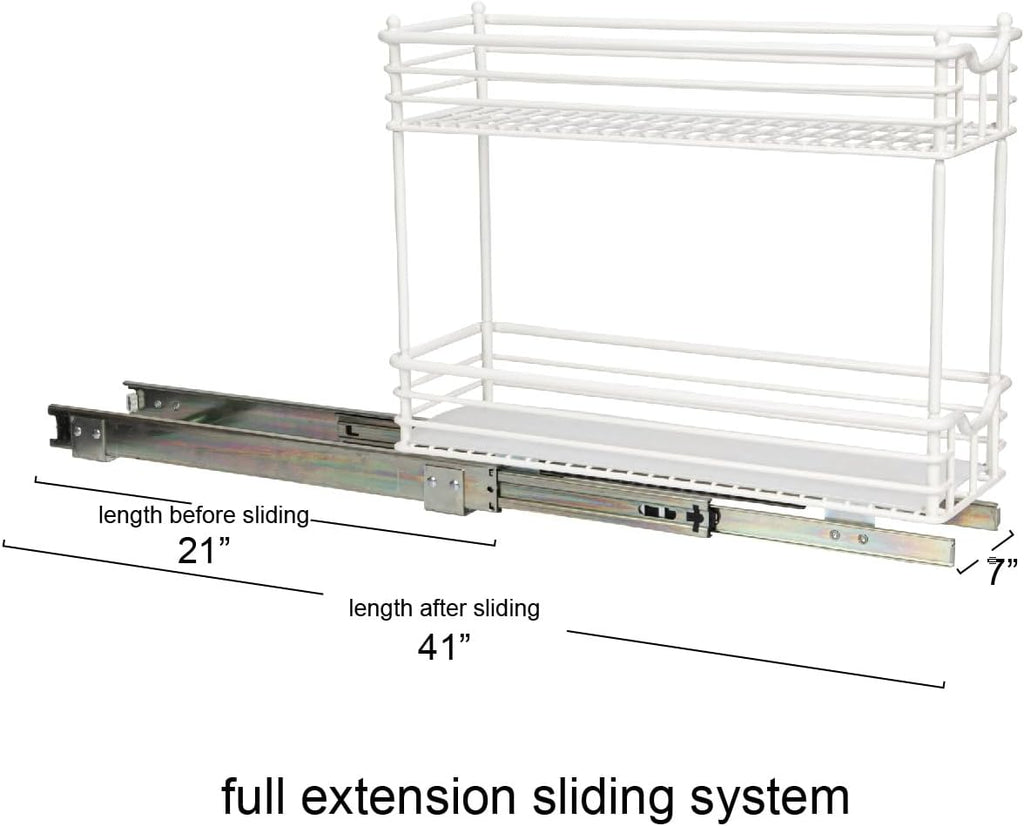 Household Essentials Narrow Sliding Cabinet Organizer Two Tier Organizer White 7in