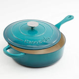 Crock Pot Artisan 3.5 Quart Enameled Cast Iron Deep Sauté Pan, Teal Ombre